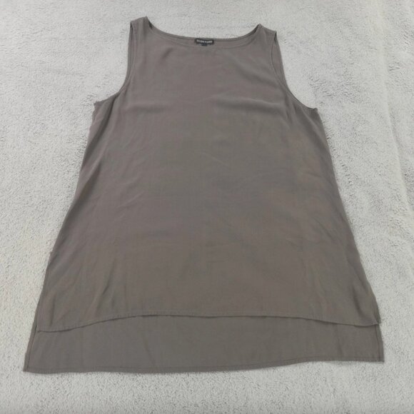Eileen Fisher Silk Tunic Top Womens Large Gray Stone Taupe Tank Shell Minimalist - Picture 1 of 8
